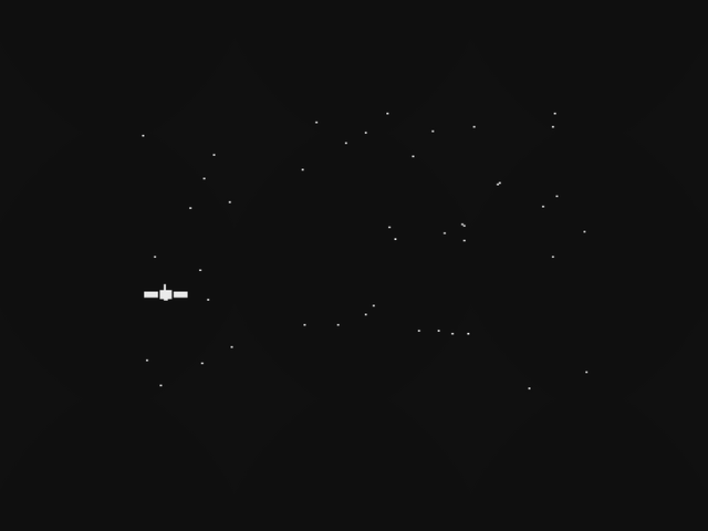 Sprite showcase -- a satellite drifting over a procedurally generated starfield