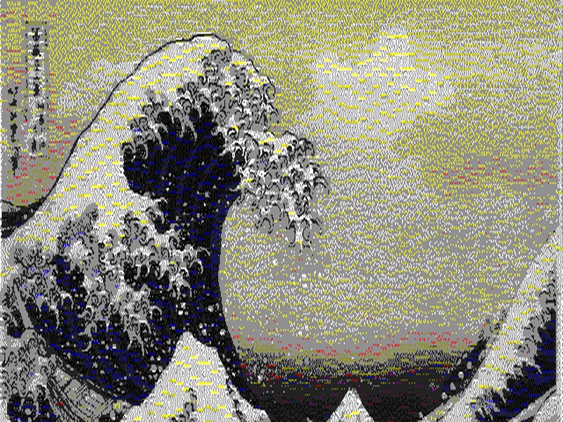 The Great Wave off Kanagawa, rendered in VDC-HFLI colour-cell mode