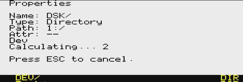Properties popup with recursive directory size calculation